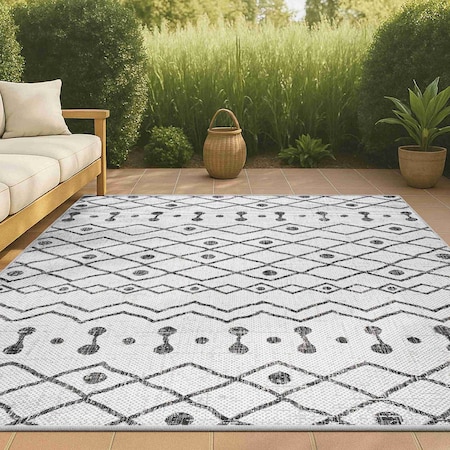 Jonathan Y Nokat Tribal Bohemian Ivory/Black 5 ft. x 8 ft. Indoor/Outdoor Area Rug SMB131D-5