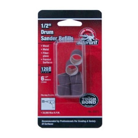 Ali Gator 6071 Sanding Drum Sleeve, 1/2 in Dia Drum, 1/2 in L Drum, 120 Grit, Fine, Aluminum Oxide Abrasive 6071GA