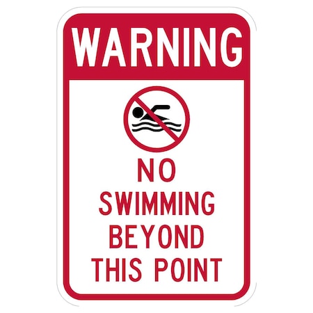 Sign Solutions Usa Warning No Swimming Beyond, 12 in W x Vertical Rectangle, Aluminum Sign DCS12HWT1218CUS00085