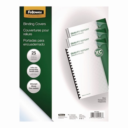 Fellowes Crystals Transparent Presentation Covers for Binding Systems, Unpunched, Clear, 11 x 8.5, 25PK 52043