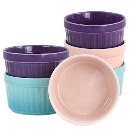 Crockpot Thornburg 6 Piece 12 Ounce Round Stoneware Ramekin Set in Pastel Assorted Colors 139396.01
