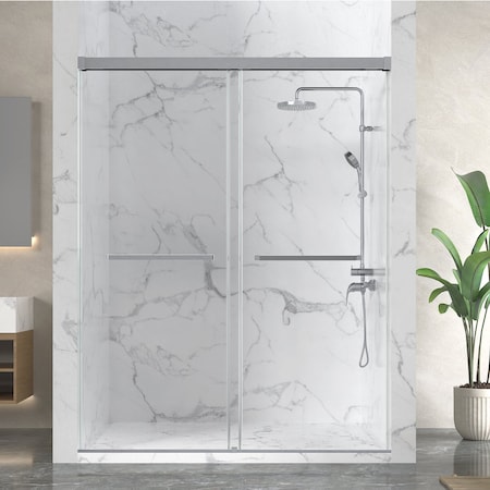 Anzzi 76in x 56-60in. Frameless Sliding Shower Door in Brushed Nickel , 3/8in 10mm Tempered Clear Glass SD-AZ21-02BN