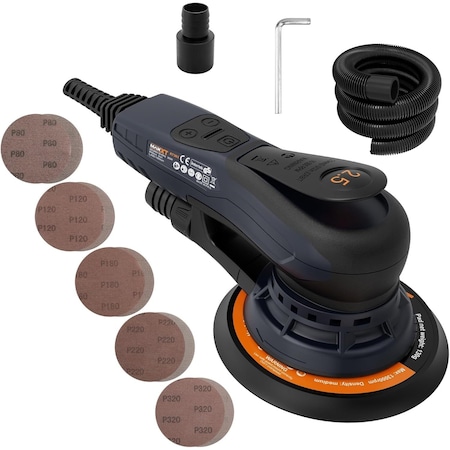 Wrightmaster 3A Corded 6 in. Brushless Orbital Sander with 6 Variable Speeds, Low Noise, Flexible&High-Efficiency ZR-R7303-5