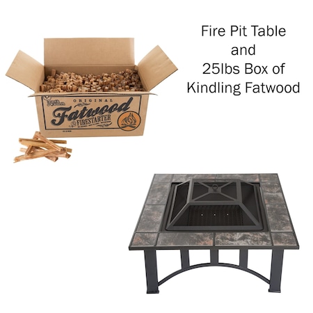 Pure Garden Round Outdoor Wood-Burning Fireplace, 5-Piece Fire Pit Set, 25 lb Box of Fire Starters 50-107FW