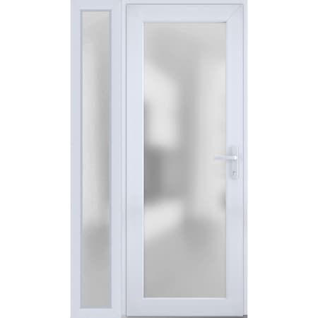 Vdomdoors Front Exterior Prehung FiberGlass Door Frosted Glass / Manux 8102 White Silk / Sidelight Exterior W MANUX8102EXD-WS-W30+16 x H80-LH