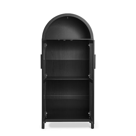 Homeroots 30in Black Wood Oval Accent Cabinet With Two Doors 716312