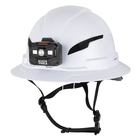 Klein Tools Type-2 Hard Hat, Vented Full Brim with Rechargeable Headlamp, White 60407T2RL