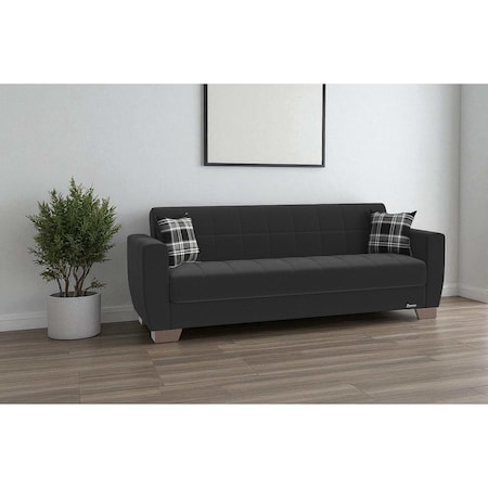 Homeroots 84" Black Chenille Convertible Futon Sleeper Sofa And Toss Pillows With Storage 607118