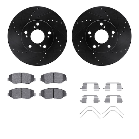 Dynamic Friction Co DFC Brake Rotor - Dimpled & Slotted - Black w/5000 Brake Pads & HW Kit 8512-59065