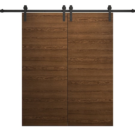 Sartodoors Modern Double Barn Door 60 x 96 inches, Ego 5000 Cognac Oak Veneer, 13FT Rail Track Set, Solid Pa EGO5000DB-DKO-6096