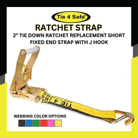 Tie 4 Safe 2'' x 10' Side Mount Wheel Net Tie Down Kit w/ Wire J Hook. WLL: 3,333 LBS Yellow, 4PK RT04CK-5210-W5W27-Y-BW02P-BLK-4
