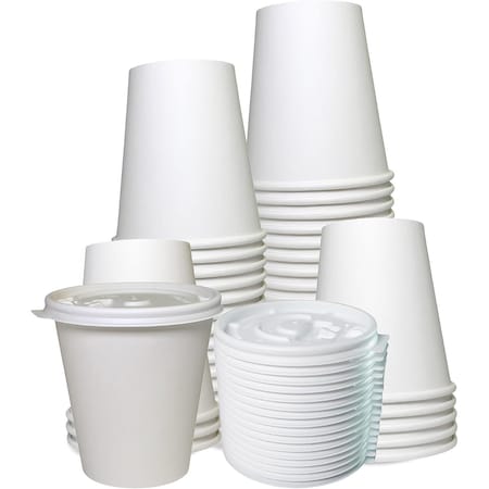 Ecoquality 12oz White Disposable Paper Coffee Cups with White Flat Lids - For Office, and Travel, 25PK B07FKXDQ22