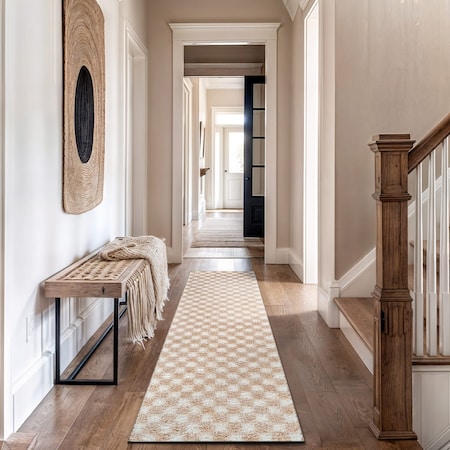 World Rug Gallery Beige Block Shag Runner Rug 2 ft 3 in x 8 ft Beige WR118BEIGE2X8