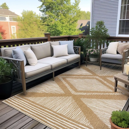 World Rug Gallery Contemporary Geometric Stripe Weather Resistant Reversible Indoor/Outdoor Rug 5 ft x 7 ft Natural WR109NATURAL5X7