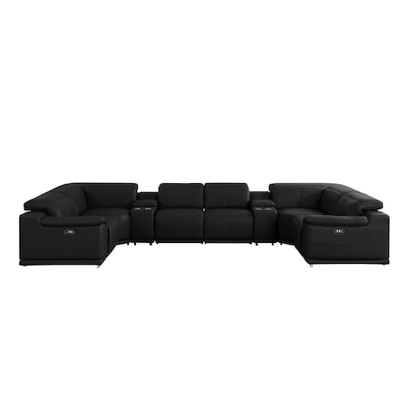 Homeroots Black Leather Modular U Shaped Eight Piece Corner Sectional With Console 643926