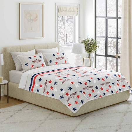 Lavish Home 2-Piece Twin Quilt Set Twin Bedspread and Pillow Sham with Patriotic Star Pattern, Stars/Stripes 66-002-PRT-ST