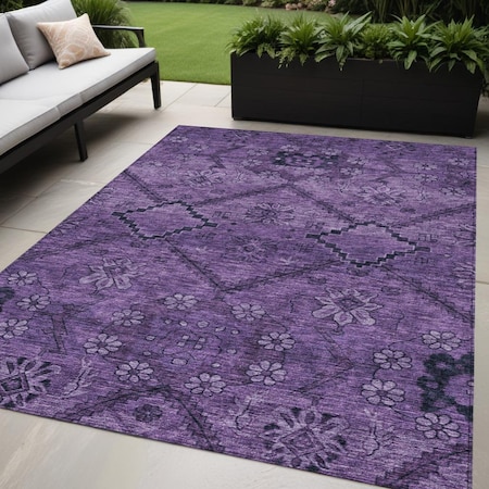 Homeroots 5' X 8' Eggplant Purple And Plum Floral Washable Indoor Outdoor Area Rug 588889