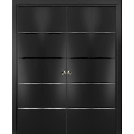 Sartodoors Sliding Closet Double Bi-fold Doors, Planum 0020 Matte Black, Sturdy Tracks Moldings Trims Hardware PLANUM0020DBF-BLK-72 x 84 (4* 18x84)