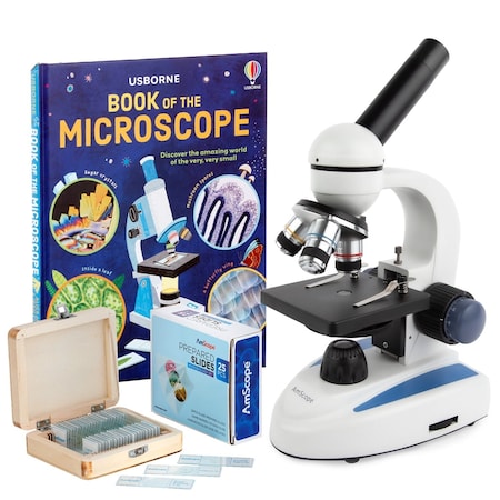 Amscope M158 Cordless LED Student Compound Microscope 40X-1000X w/Metal Frame, Glass Lenses and Coarse & Fin M158C-PS25-WM