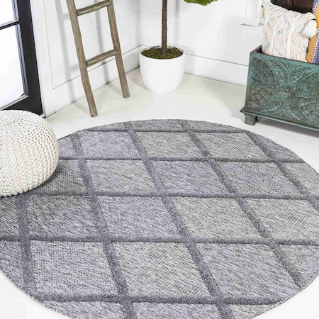 Jonathan Y Salines Diamond Trellis Dark Gray 5 ft Round Indoor/Outdoor Area Rug IBZ101A-5R