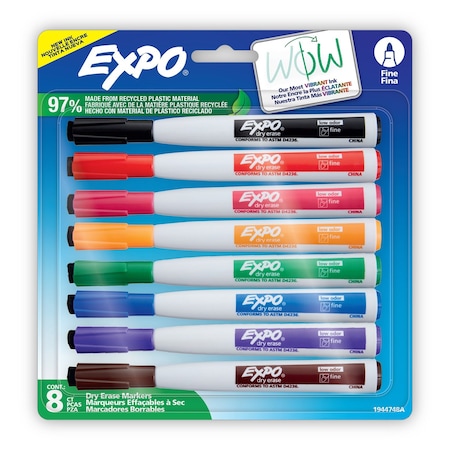 Expo Magnetic Dry Erase Markers with Eraser, Fine Tip, Assorted Colors, 8PK 1944748