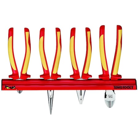 Teng Tools 4 Piece 1000 Volt Insulated Mixed Side Cutting, Lineman & Long Nose Plier Wall Rack - WRM WRMBV04