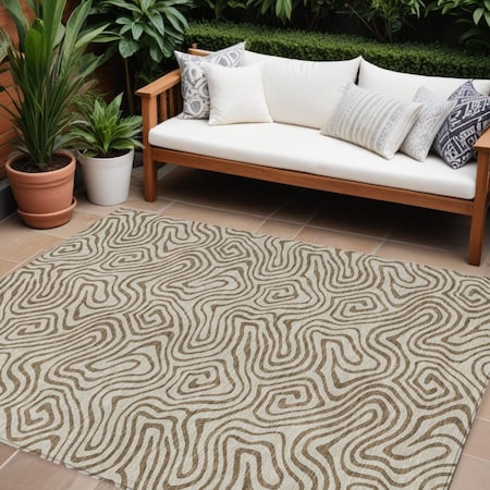 Homeroots 9' X 12' Beige And Brown Abstract Washable Indoor Outdoor Area Rug 599782