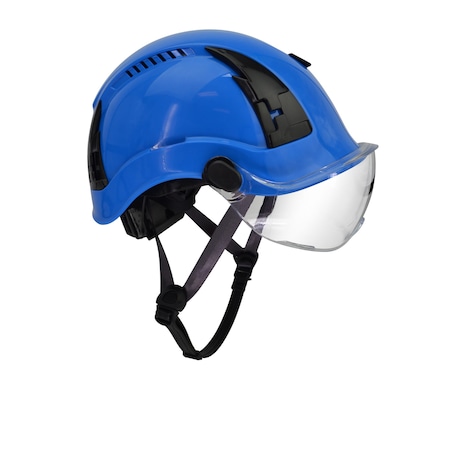 Malta Dynamics SafetyHelmet w/Clear Visor, Acrylonitrile Butadiene Styrene (ABS), Ratchet, Blue HTBL2001