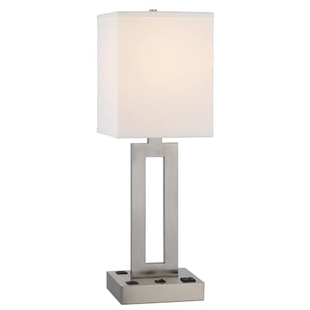 Homeroots 24" Nickel Metal Desk Usb Table Lamp With White Drum Shade 524763