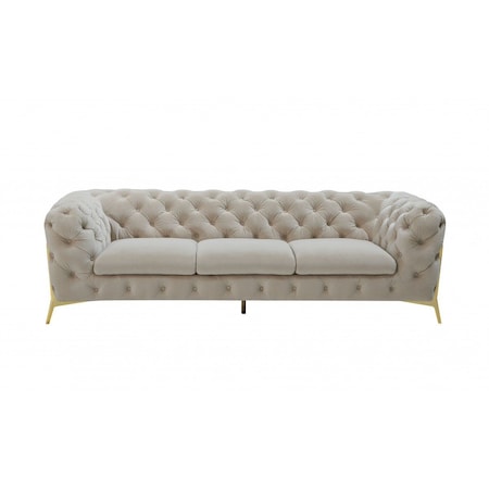 Homeroots 97" Beige Velvet Sofa With Gold Legs 480925