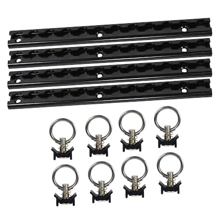 Mytee Products Mytee Products 4 Pcs of 12 inch Black L Track Rail & 8 Pcs of Single Stud Hooks w/ Round Ring LTK1-BLKx4-LTKS-BLKx8