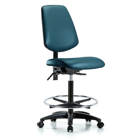 Blue Ridge Ergonomics Vinyl Chair, High Bench, Med Back, Foot Ring, Casters, Royal BR-VHBCH-MB-RG-T0-A0-CF-RC-8801