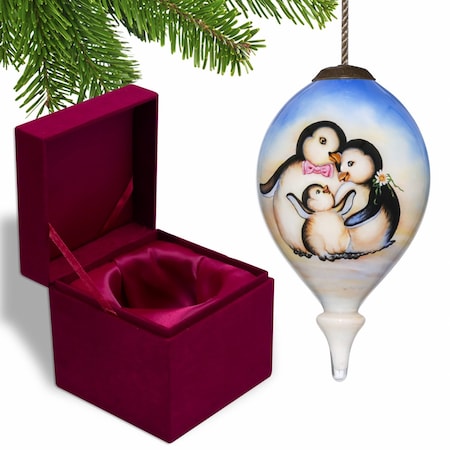 Homeroots Family of Penguins Hand Painted Mouth Blown Glass Ornament 477516