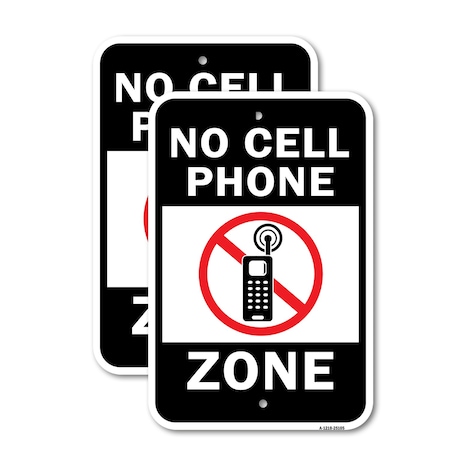 Signmission No Cell Phone Zone, 12'' X 18'' 2 Signs, Heavy Gauge Aluminum, 2PK A-1218-2PACK-25105