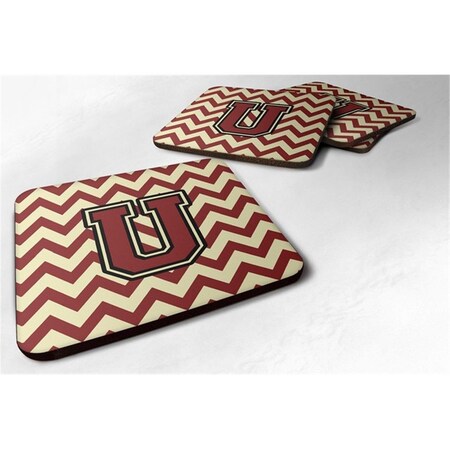 Carolines Treasures Letter U Chevron Maroon and Gold Foam Coaster, Set of 4 CJ1061-UFC