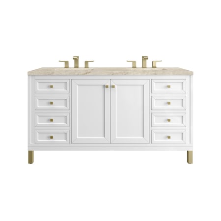 James Martin Vanities Chicago 60" Double Vanity, Glossy White, w/ 3 CM Tajnar Eclos Top w/FreePower Wireless Charger 503-V60D-GW-FTJR