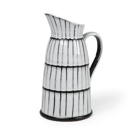 Homeroots 13" Black And White Ceramic Cylinder Jug Vase With Sculptural Details 392198