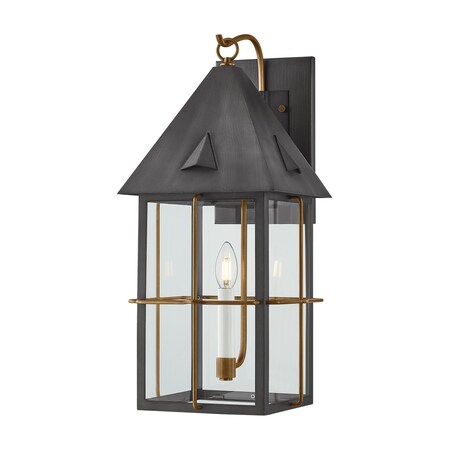 Troy Lighting Toby 1 Light Exterior Wall Sconce, Patina Brass And Graphite, 9.75 In x 23 In B6623-PBR/GRA