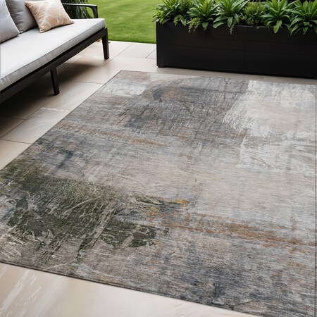 Homeroots 5' X 8' Beige And Gray Abstract Washable Indoor Outdoor Area Rug 632024