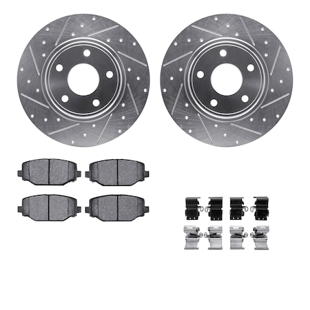 Dynamic Friction Co DFC Rotors-Drilled & Slotted-Silver w/ EURO 5000 Ceramic Brake Pads Incl Hdw 7612-40004