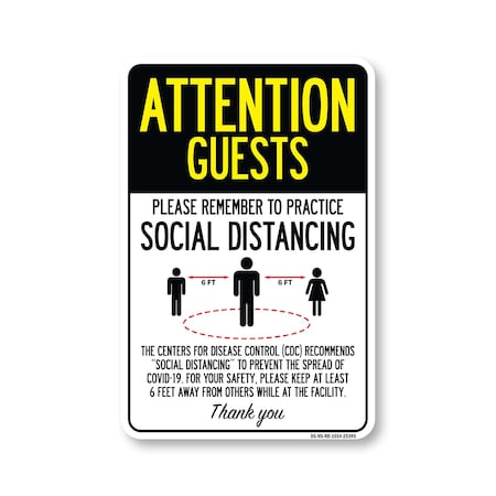 Signmission PSA Attention Guests Practice Social Distancing 14in X 10in Peel N Stick Wall Graphic, RD-1014-25395 OS-NS-RD-1014-25395