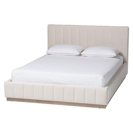 Baxton Studio Granger Velvet Fabric Platform Bed, Alabaster White, Queen 262-14453-ZORO