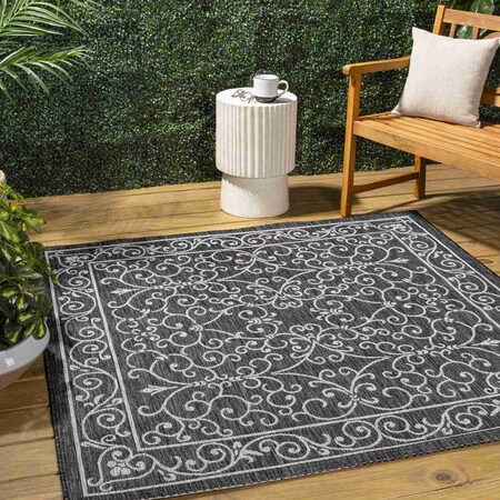 Jonathan Y Charleston Vintage Filigree Textured Weave Black/Gray 6 ft Square Indoor/Outdoor Area Rug SMB106G-6SQ