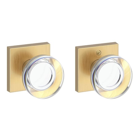 Baldwin Full Dummy Contemporary Crystal Knob and Contemporary Square Rose Lifetime Satin Brass Finish FDCCYCSR044