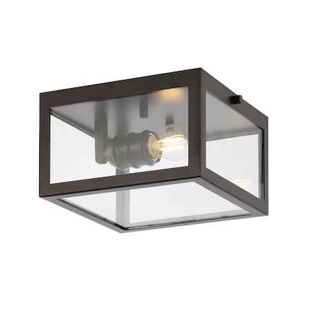 Jonathan Y Grayson 8" 1-Light Farmhouse Industrial Square Iron/Glass Case LED Flush Mount, Oil Rubbed Bronze JYL9553A