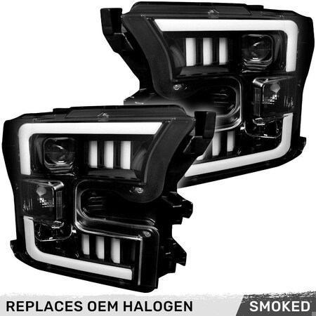 Recon 15-17 F150/RAPTOR PROJECTOR HEADLIGHTS-SMOKED/BLACK DRIVER/PASSENGER 264290BKC