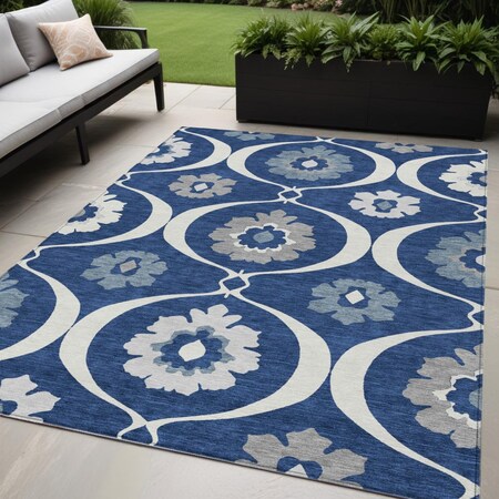 Homeroots 5' X 8' Navy Blue And Ivory Medallion Washable Indoor Outdoor Area Rug 589627