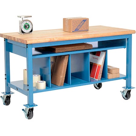 Global Industrial Mobile Packing Workbench W/Lower Shelf Kit, Maple Safety Edge, 60inW x 36inD 412470A