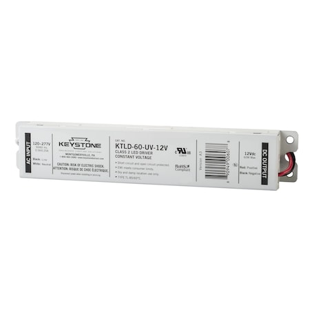 Keystone Constant Voltage LED Driver, 120-277V Input, 12V output, 60W, Distributor Pack, 9" case KTLD-60-UV-12V-DP