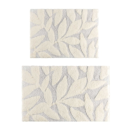 Lavish Home 2PC Bathroom Rug Set 100% Cotton Bath Mats w/ Textured Botanical Leaf Print for Boho Bathroom Decor ST-BATH5-BB